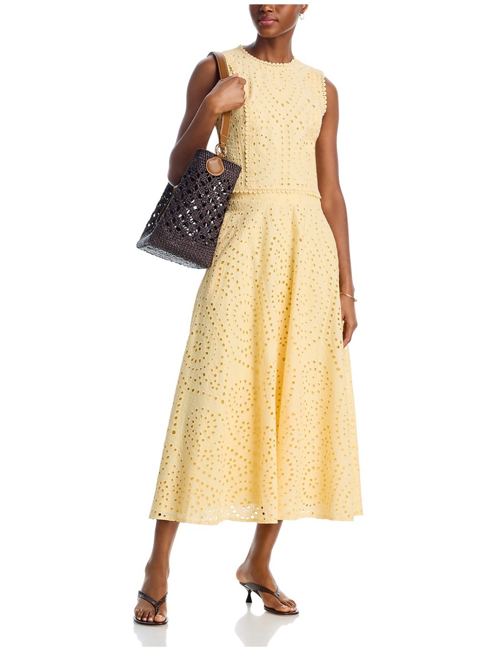 Aqua Eyelet Sleeveless Top and Skirt Set - Butter Yellow